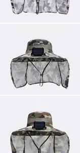 Détail du chapeau solaire avec ventilateur intégré et rabat de protection de la nuque