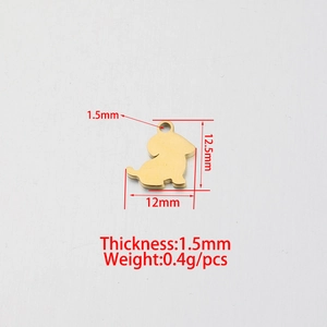 Detailed dimensions of golden dog-shaped stainless steel pendant 12x12.5mm