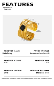 Detail showing 18K gold plated stainless steel ring with black square stone inlay