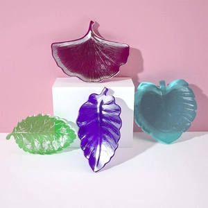 Leaf shaped silicone resin mold set featuring ginkgo and banana leaf for DIY trays