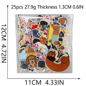 Set of 25 cute cartoon dog embroidery patches in clear packaging for bags and clothes