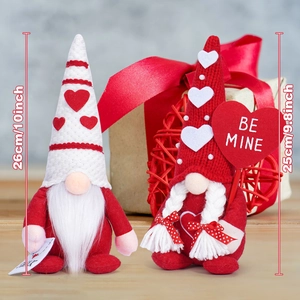Pair of Valentine's Gnomes with Be Mine sign and knit hats for holiday home decoration