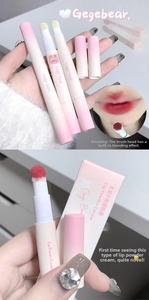 Matte lip powder cream with a sponge tip applicator and soft gradient packaging