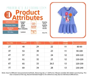 Tableau des tailles pour robe princesse fille à manches courtes avec broderie licorne