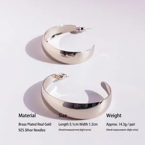 Minimalist wide mirror-polished water drop gold-plated hoop earrings for women