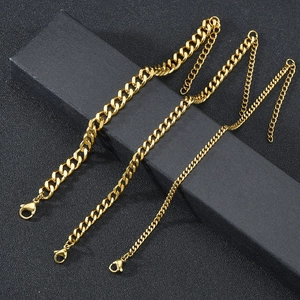Detailed comparison of 18k gold plated Cuban link chains in three different widths