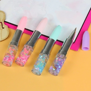 Creative Lipstick Shaped Gel Pens Cute Quicksand Liquid Glitter Black Ink Stationery Writing Gift For Student Office