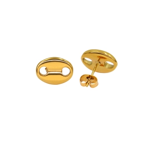 Macro shot of 18K gold plated coffee bean stud earrings with polished stainless steel finish