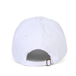 White cotton Ahsoka Tano embroidery baseball cap shown from rear with brass adjustment buckle