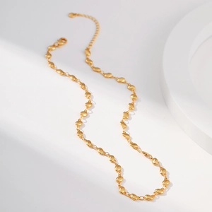 Minimalist 18K gold plated brass bean chain necklace with adjustable lobster clasp closure