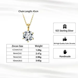 Detailed size chart for S925 silver crown necklace with 1ct to 4ct cubic zirconia