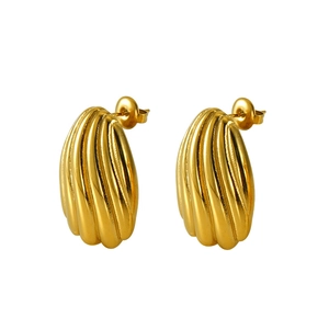 Polished 18k gold plated stainless steel twisted shell pattern hoop earrings for women