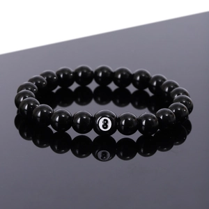 Billiard Eight Ball Lucky Black Beaded Bracelet Elastic Glass Resin Beads Sports Style Jewelry For Men And Women