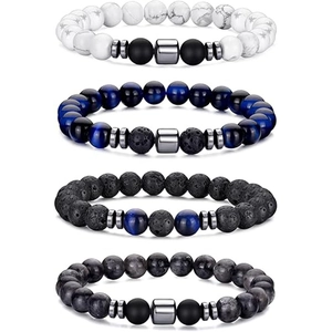 Men's 8mm beaded bracelet set featuring turquoise, tiger eye, and volcanic stone