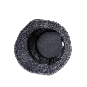 Detail view of the washed corduroy bucket hat interior with sweatband and stitching
