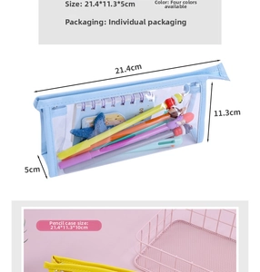 Detail view of large capacity transparent PVC pencil cases with dual size specifications