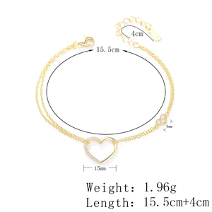 Detail of s925 silver heart bracelet showing 15.5cm chain length and 4cm extension