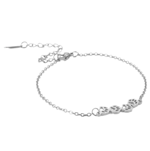 Elegant silver titanium steel bracelet with hollow cat paw prints and adjustable lobster clasp