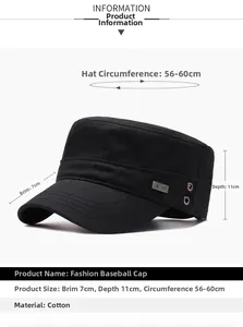 Détail de la casquette militaire noire en coton montrant visière 7cm et calotte 11cm
