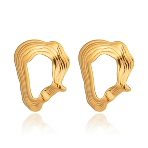 Polished gold irregular wavy geometric stud earrings with a mirrored reflection