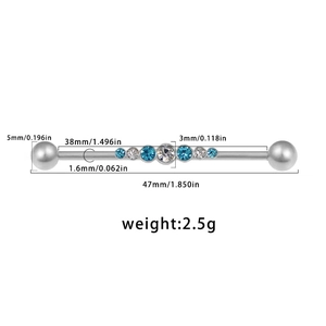 Détails de l'haltère industriel avec cristaux marquise bleus et blancs et dimensions