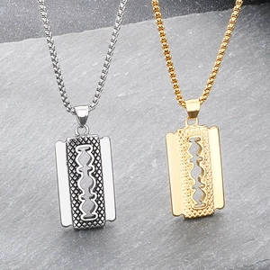 Razor Blade Pendant Necklace Stainless Steel Punk Gothic Hip Hop Jewelry For Men Women Vintage Industrial Style