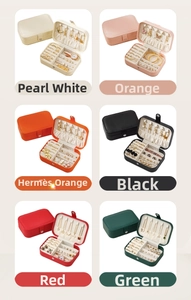 Detail of colorful PU leather jewelry boxes showing internal storage compartments