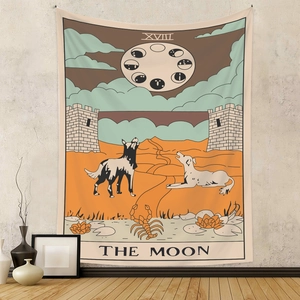 Wandteppich mit Tarot-Mond-Motiv an einer strukturierten Wand zur Zimmerdekoration