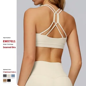 Women's Hollow-out Cross Back Sports Bra Wireless High Elastic Polyamide Elastane Yoga Bra Top For Running Fitness