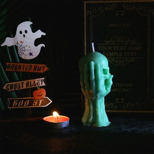 3D skull hand silicone candle mold for Halloween decorations with eerie green candle set