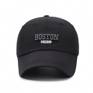 Black breathable baseball cap with Boston 1630 3D embroidery and curved sun visor