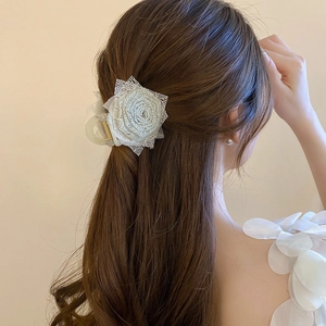 Elegante molletta per capelli con rosa in pizzo 3D azzurro per acconciature donna