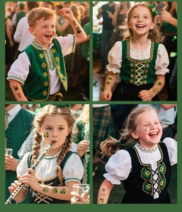 Kids wearing Saint Patrick's Day shamrock and leprechaun temporary tattoos on faces