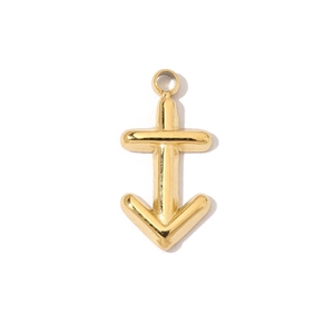 Polished 18K gold titanium steel anchor pendant with smooth metallic finish and top loop
