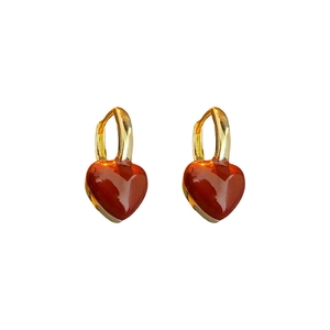 Elegant gold-plated heart huggie hoop earrings with polished red enamel finish