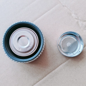 Detail view of SUS 304 stainless steel tea filter and lid for smart thermal flask