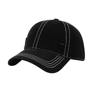 Gorra de béisbol infantil de algodón negro con costuras en contraste y detalles desgastados