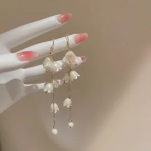 Boucles D'oreilles Pendantes À Pampilles Muguet Avec Fleur En Résine Fausse Künstliche Perle Et Tige En Argent Pour Femme Style Français Élégant