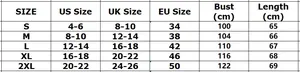 Detailed size chart for women's long sleeve blazer with US, UK, and EU measurements