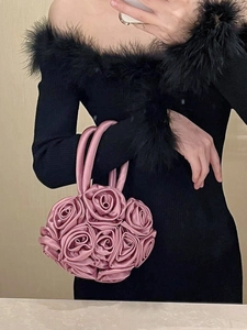 Pink 3D floral silk handbag featuring handcrafted rose textures and elegant handles