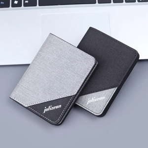 Men Short Bifold Wallet Slim Canvas Minimalist Vertical Foldable Card Holder With ID Window For Daily Use