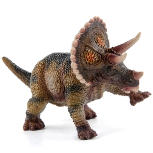 Realistic Triceratops dinosaur figure with detailed skin texture on white background