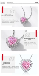 Dettaglio del diamante rosa a cuore e castone a griffe in argento S925 della collana