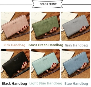 Six-color collection of long zipper wallets in matte leather with wrist straps