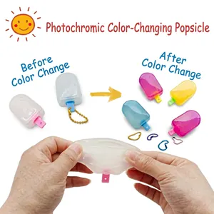 UV light color-changing popsicle stress toy with stretchy texture and bead chain detail