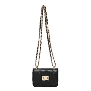 Quilted crossbody bag with diamond pattern, gold twist lock and chain strap for women