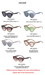 Multiple color options for cat eye sunglasses model WM-TR28022 in a clean grid layout
