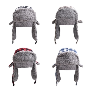 Winter plaid trapper hats with warm faux lamb wool lining in four classic colors
