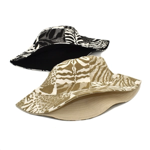 Patchwork bucket hat with zebra and leopard animal prints in cotton fabric for sun protection