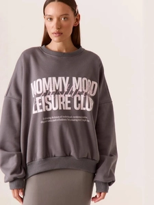 Graues Oversized-Sweatshirt mit Vintage-Buchstabendruck Mommy Mood Leisure Club